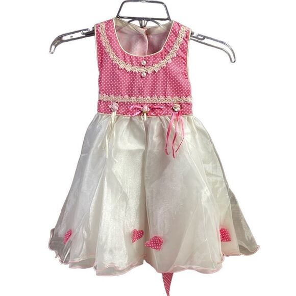 MARAVILL2 Girls Pink and White Polka Dot Tulle Fancy Dress Size 4 - Picture 1 of 8